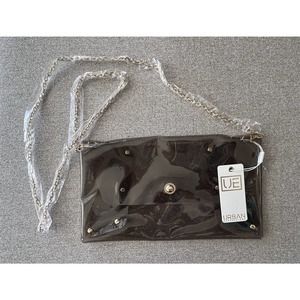 Urban Expressions Stadium Purse Clutch Smokey‎ Clear Gold Chain Strap NWT